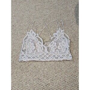 Free People FP One Adella Bralette Crop Top Beige Blue XS Boho Lace Crochet